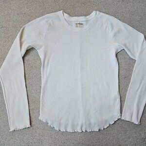 We The Free Long Sleeve T-Shirt White XL Waffle Knit Scalloped Hem Cotton Casual